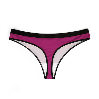 Elegant women's thong in a bold magenta hue with a contrasting black waistband, perfect for playful romantic occasions.