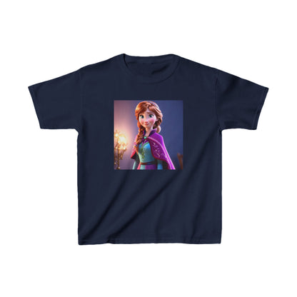 Kids Frozen Anna Heavy Cotton T-Shirt in navy, featuring a vibrant graphic of Anna from Disney's Frozen, epitomizing comfort and stylish luxury for young fans.