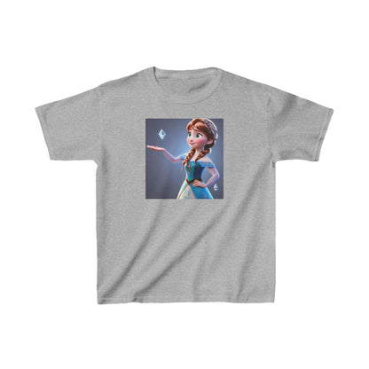 Kids Frozen Anna Heavy Cotton T-Shirt in elegant grey featuring the charming Anna from Disney's Frozen, a luxurious addition to your little princess's wardrobe.