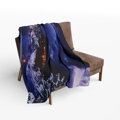 Decorative and Warm Christmas Arctic Fleece Blanket elegantly positioned over a modern chair, showcasing a vibrant design that enhances any festive home decor.