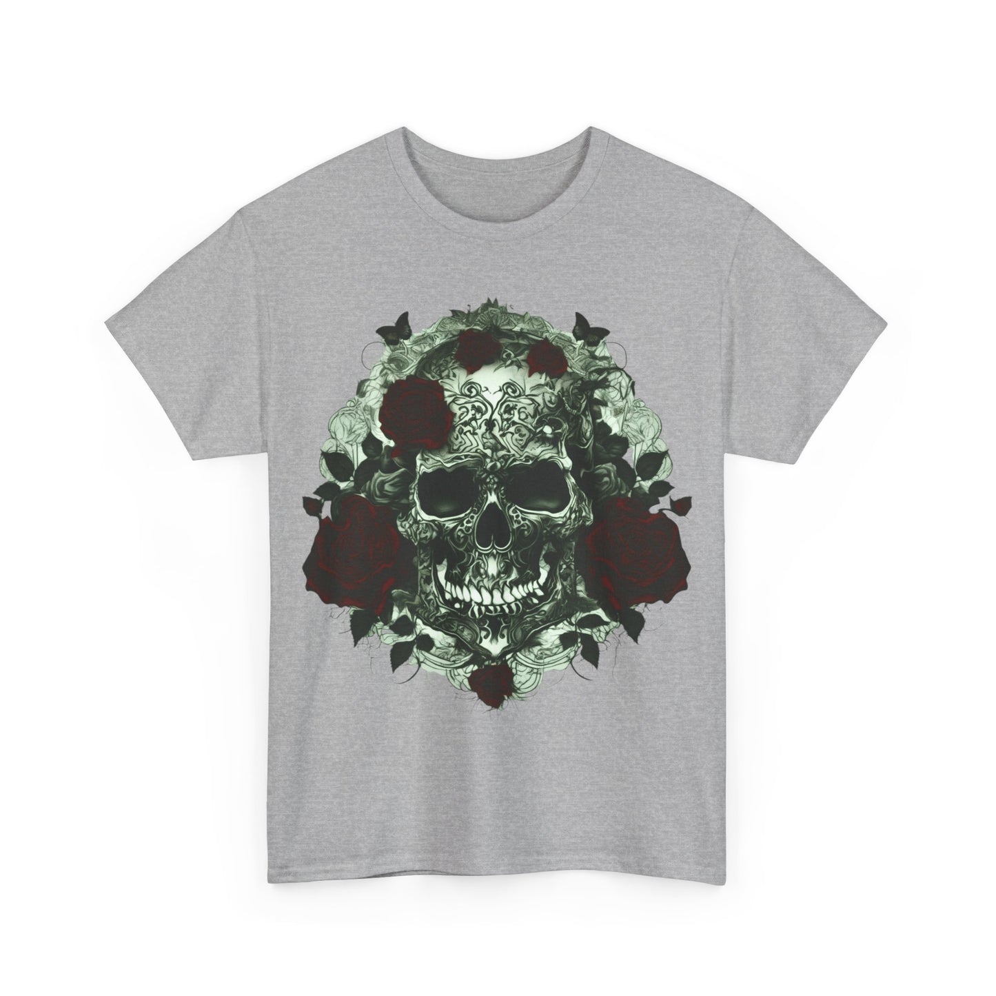 Skulls and Roses Cotton Tee, Unisex Graphic Shirt, 7 color choice