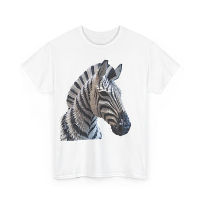 Front view of the Zebra Elegance Unisex Graphic T-Shirt featuring a stunning zebra sculpture design, blending artistry and fashion in premium cotton.