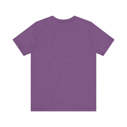 Back view of a stylish purple Sabrina Carpenter Inspired Unisex Short Sleeve Tee, a versatile piece for any wardrobe accentuated with a luxurious touch.