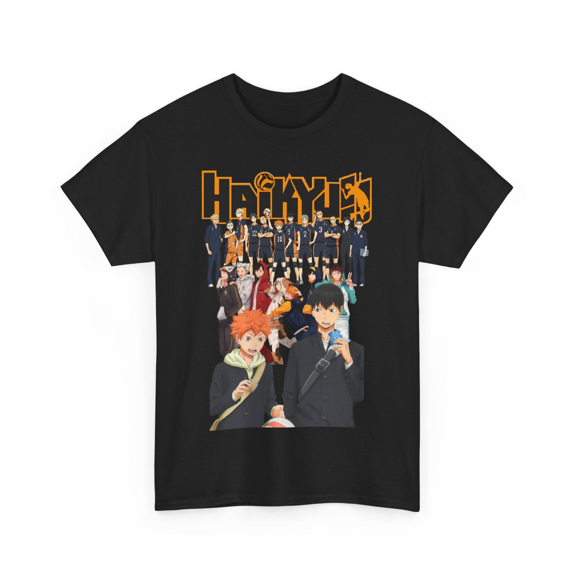 Luxurious black Haikyuu!! All-Stars T-Shirt featuring vibrant designs of beloved characters, perfect for anime enthusiasts and stylish outings.