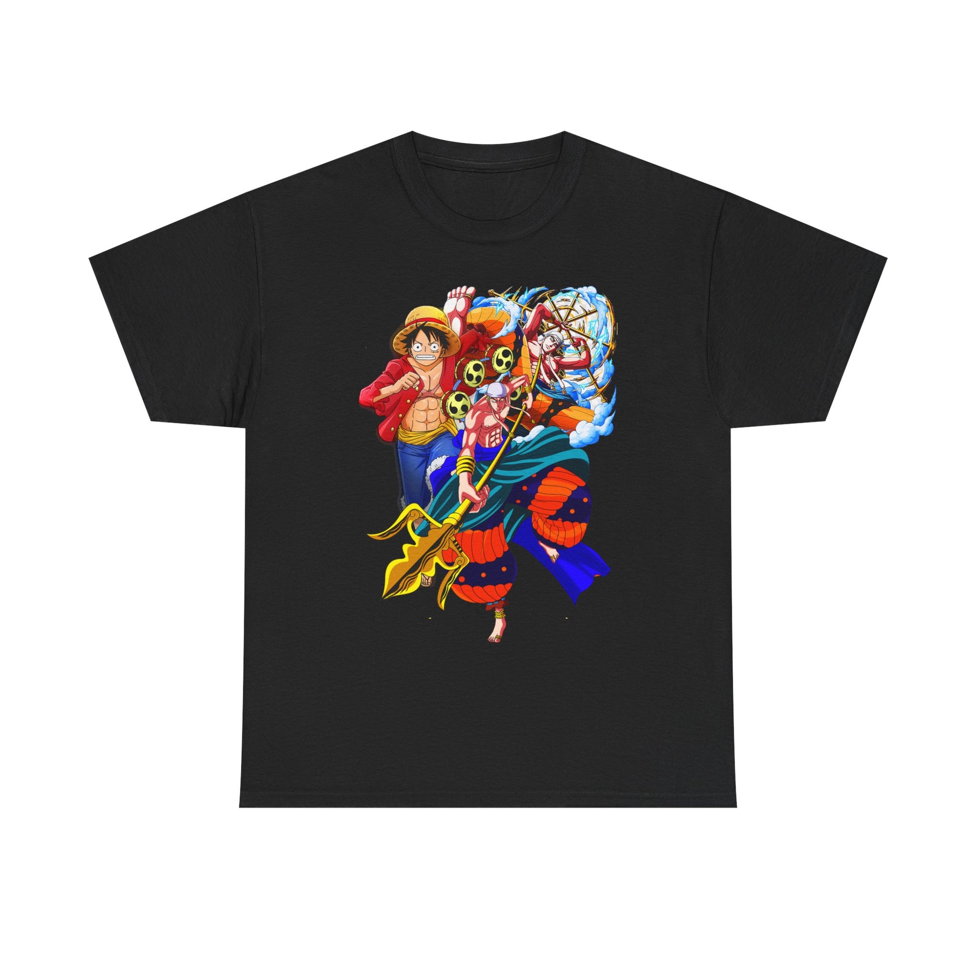 Chic black men's t-shirt featuring captivating anime illustrations, designed for the ultimate anime aficionado.