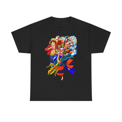 Chic black men's t-shirt featuring captivating anime illustrations, designed for the ultimate anime aficionado.