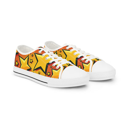 Zara Boltstrike Men's Lowtop Sneakers featuring a vibrant red pop art design adorned with playful star symbols, crafted by Printify for a stylish and comfortable wear.