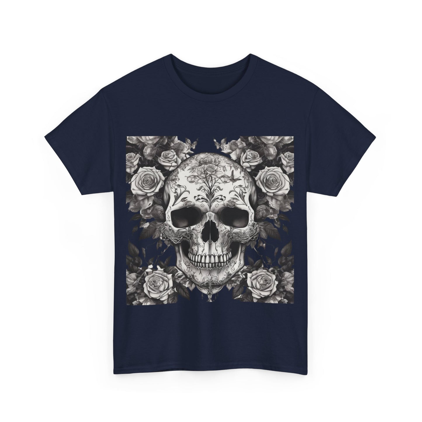 Skulls and Roses Cotton Tee, Unisex Graphic Shirt,