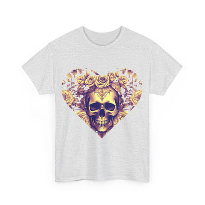 Front view of the Skulls and Roses Cotton Tee, highlighting the stunning steampunk skull and roses graphic on a luxurious cotton fabric.