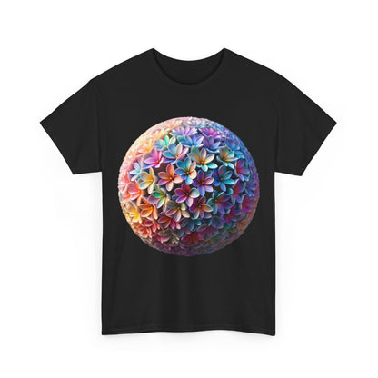 Iridescent Floral Sphere Unisex Cotton Tee Graphic T Shirt in black, featuring a stunning floral sphere graphic.