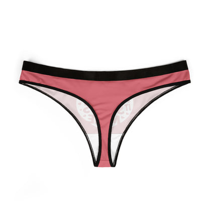 Elegant pink women's thong with stylish black waistband, displaying whimsical 'I Licked It So It's Mine' message, ideal for humour and flirtation.