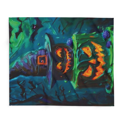 Chic Decorative and Warm Halloween Spooky Arctic Fleece Blanket folded elegantly, displaying intricate Halloween graphics for a stylish seasonal decor.