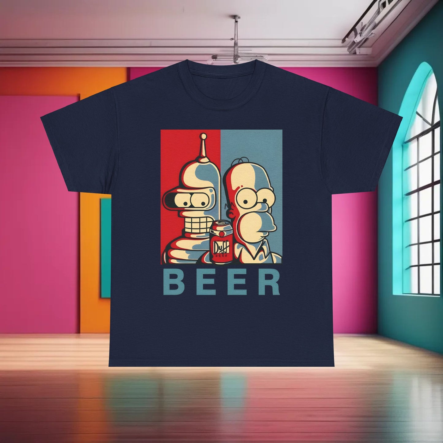 Bender and Homer Beer Poster  Graphic T-Shirt Urban Unisex Cotton Tee