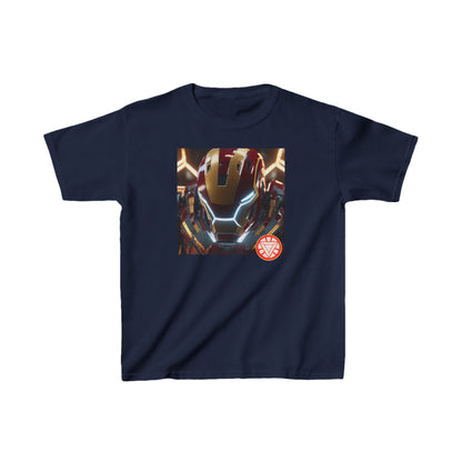 Kids Iron Man Heavy Duty Tee in navy featuring a vibrant graphic of Iron Man's helmet with a stylish design, perfect for young superheroes.