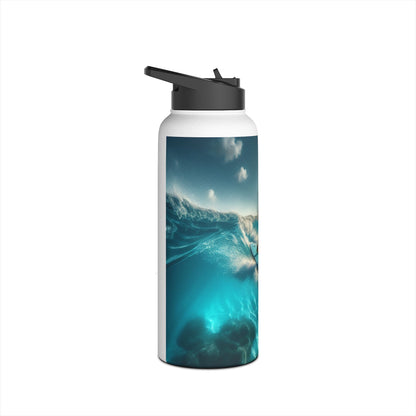 Fantasy Paddleboarding Stainless Steel Water Bottle featuring a dynamic underwater scene, enhancing your paddleboarding experience with luxury and practicality.