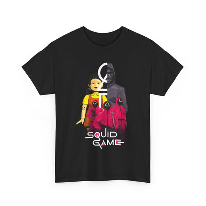 Elegant Squid Game graphic T-shirt designed for both men and women, displaying iconic imagery in a contemporary style.