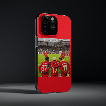 Close-up view of the Manchester United Mainoo Garnach Hojlund Soft Phone Case, highlighting its unique design and fine craftsmanship.