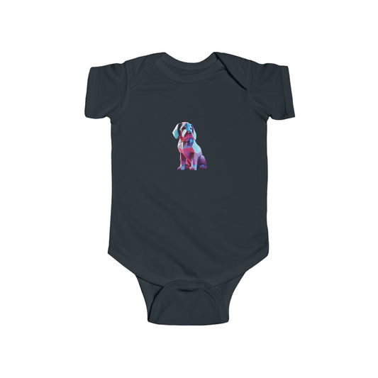 Luxury Puppy Bodysuit in navy, featuring a geometric design of a cute puppy, perfect for stylish baby wear.