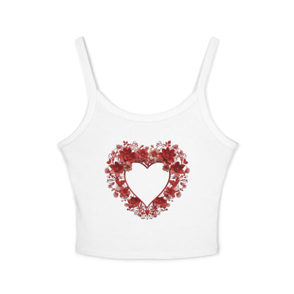 Valentine's Day Lovers Gift Women's Spaghetti Strap Tank Top featuring a floral heart design, perfect for romantic occasions.