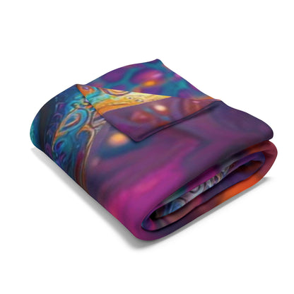 Luxurious Decorative and Warm Halloween Skellington Spooky Arctic Fleece Blanket artfully displayed, emphasising its vibrant colours and aesthetics for a chic autumn ambience.