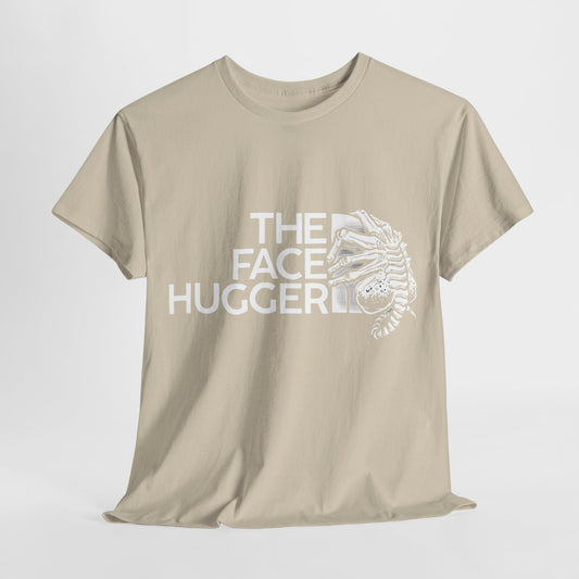 Elegant beige Face Hugger Alien Graphic T-Shirt, featuring minimalist white print, an ideal blend of comfort and style for sophisticated geek culture.