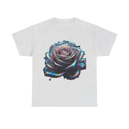 Ethereal Rose Tee Unisex Graphic T-Shirt in heather grey, showcasing a captivating iridescent rose that adds elegance to any outfit.
