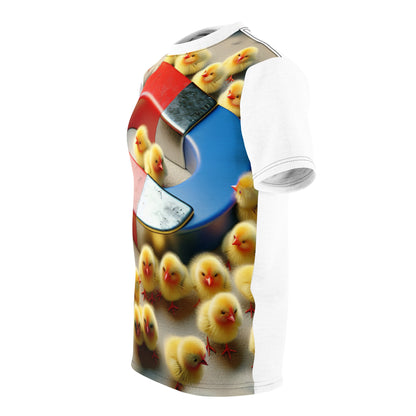 Lifestyle image of the Chick Magnet T-Shirt from Dazzling Dreams Studio, capturing the essence of playful sophistication and unique fashion.