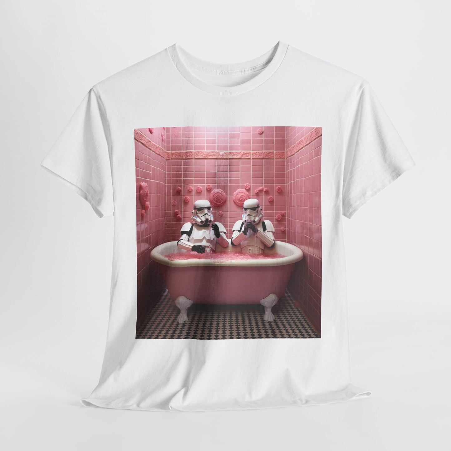 MENS FUNNY T SHIRT Stormtroopers Pink Bathtub BUBBLES DESIGN