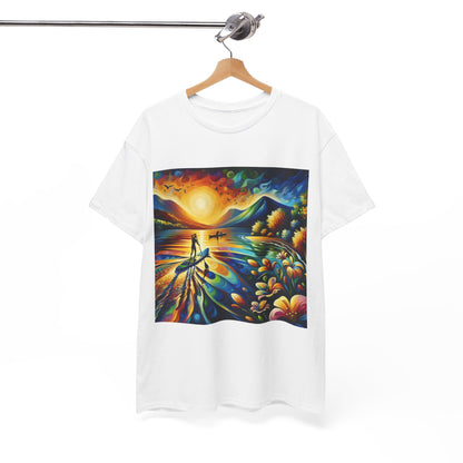 Premium quality T-shirt designed by Dazzling Dreams Studio, showcasing a vibrant paddle boarding graphic for outdoor enthusiasts.