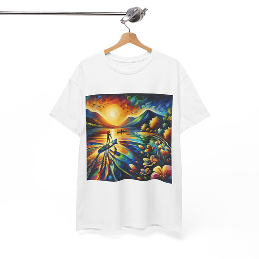 Premium quality T-shirt designed by Dazzling Dreams Studio, showcasing a vibrant paddle boarding graphic for outdoor enthusiasts.