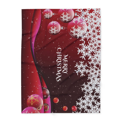 Decorative and Warm Christmas Arctic Fleece Blanket featuring a festive design with snowflakes and ornaments, perfect for a luxurious holiday atmosphere.