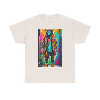 Street Monster Graphic T-Shirt in cream, featuring a striking streetwear graphic, combining comfort and style, perfect for unisex casual wear.