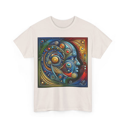 Stained Glass Dreams Unisex T-Shirt in a soft cream hue with an intricate abstract graphic that combines artistry and comfort.