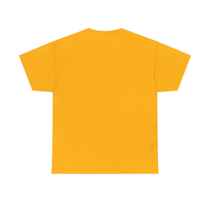 Elegant back view of the 'In My Defence I Was Left Unsupervised' Graphic T-Shirt in vibrant yellow, showcasing a luxurious unisex urban design made from premium cotton.