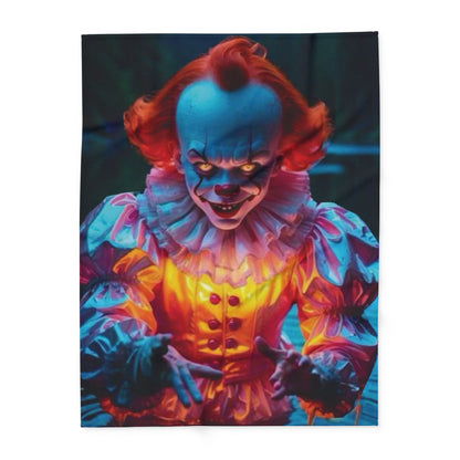Decorative and Warm Halloween Spooky Pennywise IT Arctic Fleece Blanket showcasing a chilling clown design, ideal for adding a luxurious touch to your Halloween festivities.