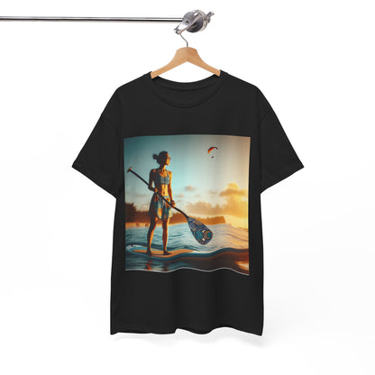 Elegant paddleboarding graphic on Delightfull T-Shirt, crafted by Dazzling Dreams Studio for passionate outdoor lovers.
