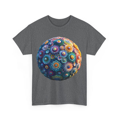 Iridescent Floral Sphere Unisex Cotton Tee Graphic T Shirt - Front View showcasing a vibrant floral sphere design on a stylish grey background, perfect for elevating fashion.