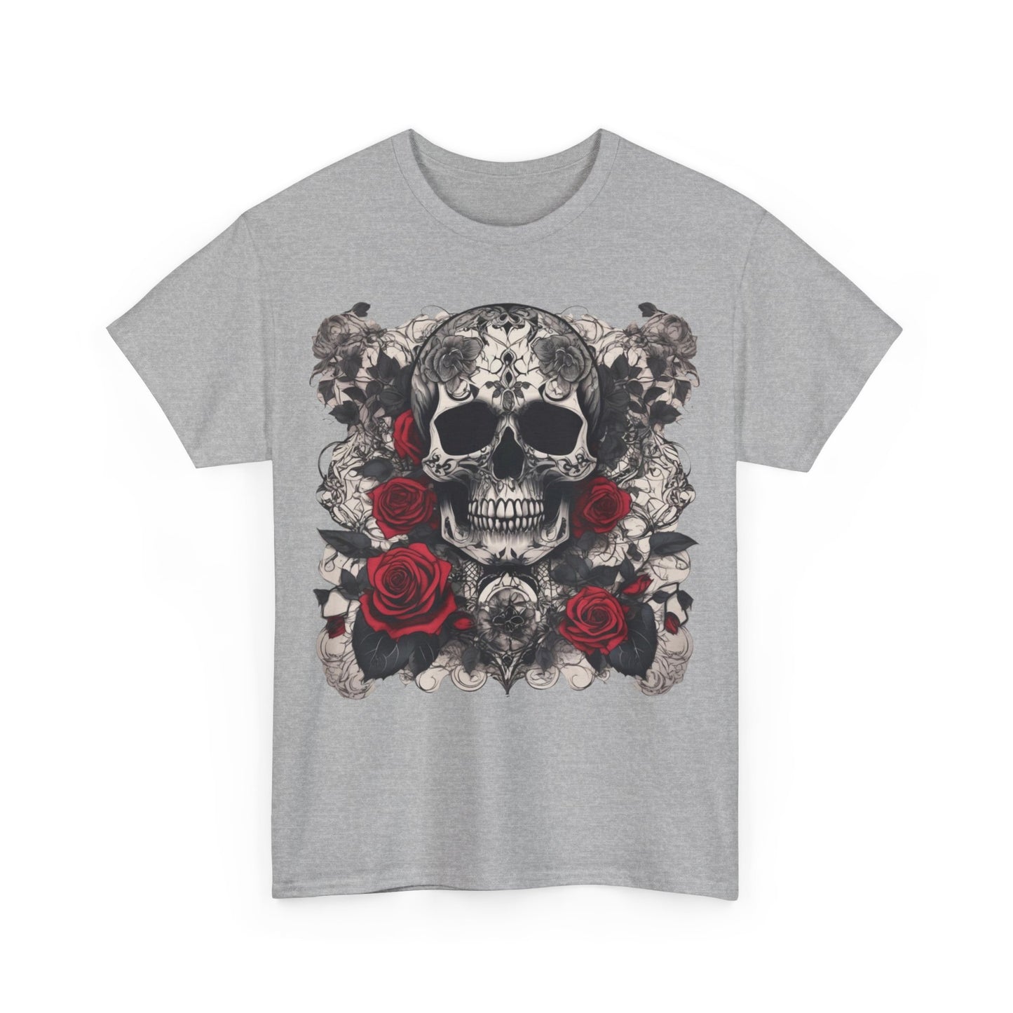 Skulls and Roses Cotton Tee, Unisex Graphic Shirt, 7 color choice