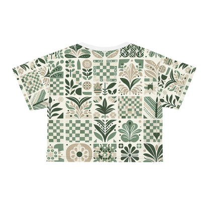 Evelyn Atelier Silky Soft Crop Top by Dazzling Dreams Studio featuring a luxurious pale green colour with contemporary checkerboard and organic shapes design, perfect for stylish elegance.
