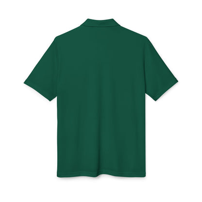 Back view of the Adidas Unisex Performance Polo Shirt, crafted from eco-friendly 100% recycled polyester, showcasing a rich green shade.