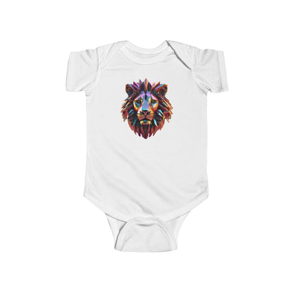 Cute Lion Bodysuit for Baby - White Romper featuring geometric lion head design, suitable for stylish infants.