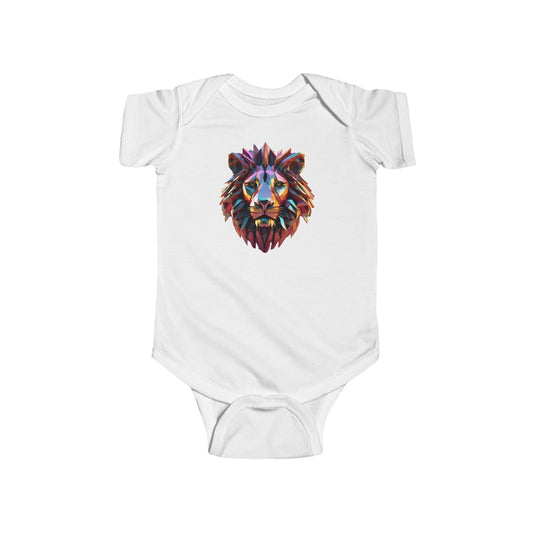 Cute Lion Bodysuit for Baby - White Romper featuring geometric lion head design, suitable for stylish infants.