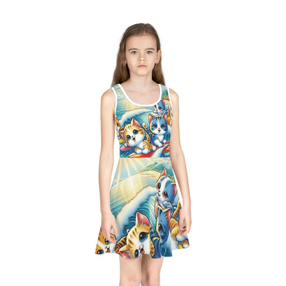 Trendy Isabella Kitty Print Girls Sundress from Dazzling Dreams Studio designed for playful adventures with soft, breathable fabric.