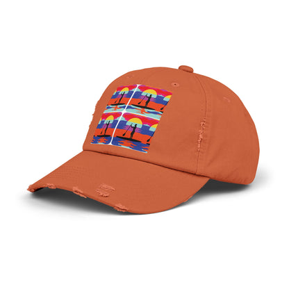 Unisex Distressed Paddleboarders Cap in elegant orange showcasing a vibrant paddleboarding theme, perfect for adventurous water sport fans.