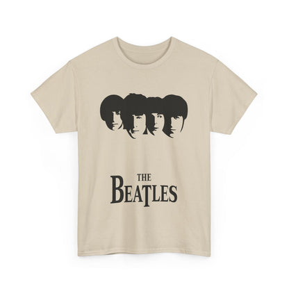 Front view of the Vintage Beatles Logo Graphic Tee featuring an iconic design with four silhouettes representing The Beatles, perfect for music aficionados.