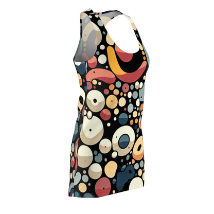 Side view of the Chic Modern Blobs Pattern Racerback Dress, highlighting the exquisite blend of artistic design and comfort for a chic, luxury look.