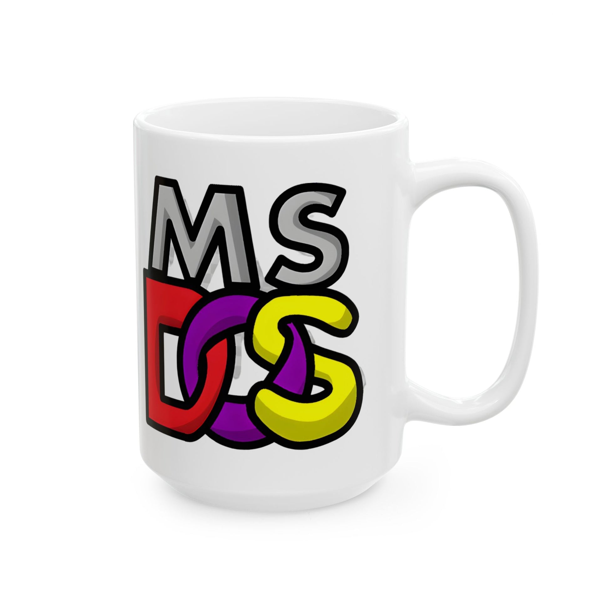MS-DOS Logo Retro Ceramic Mug - 11 oz Office Mug for Tech Enthusiasts displayed in a stylish office setup, proving that vintage can be trendy, one sip at a time!