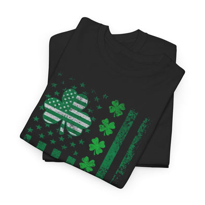 St Patrick's Day Unisex Men's Women's Graphic Cotton Funny T Shirt Tee Vintage stacked and folded, demonstrating its premium quality fabric.
