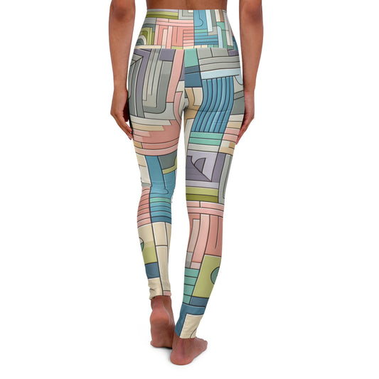Envision Pastel Leggings - Modern Geometric Design in Soft Hues, highlighting the back view on a model, capturing the seamless blend of pastel colours and intricate patterns for chic and sophisticated style.