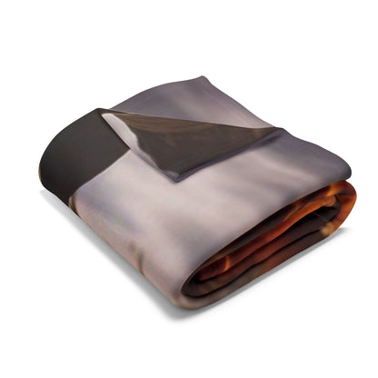 Lavish Decorative and Warm Halloween Spooky Arctic Fleece Blanket folded elegantly, showcasing detailed Halloween-themed designs, ideal for cosy autumn evenings.